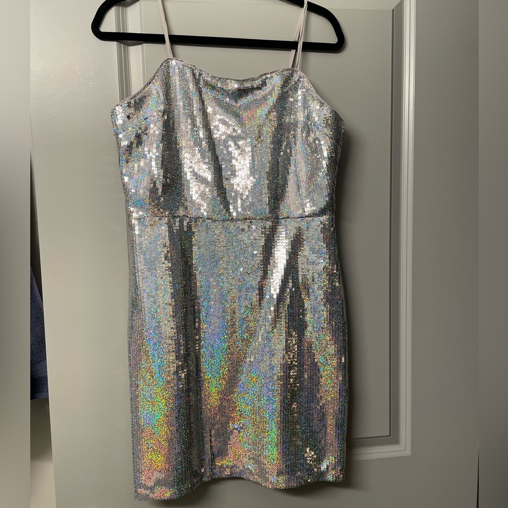 Gianni Bini Iridescent Silver Sequin Dress